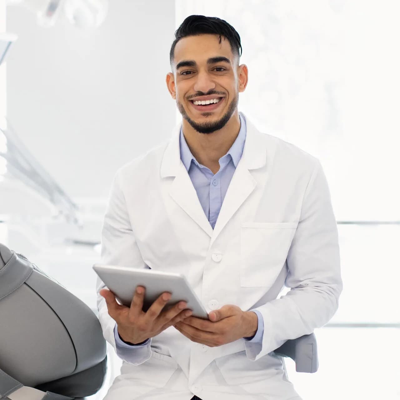 Clinician using modern medical equipment