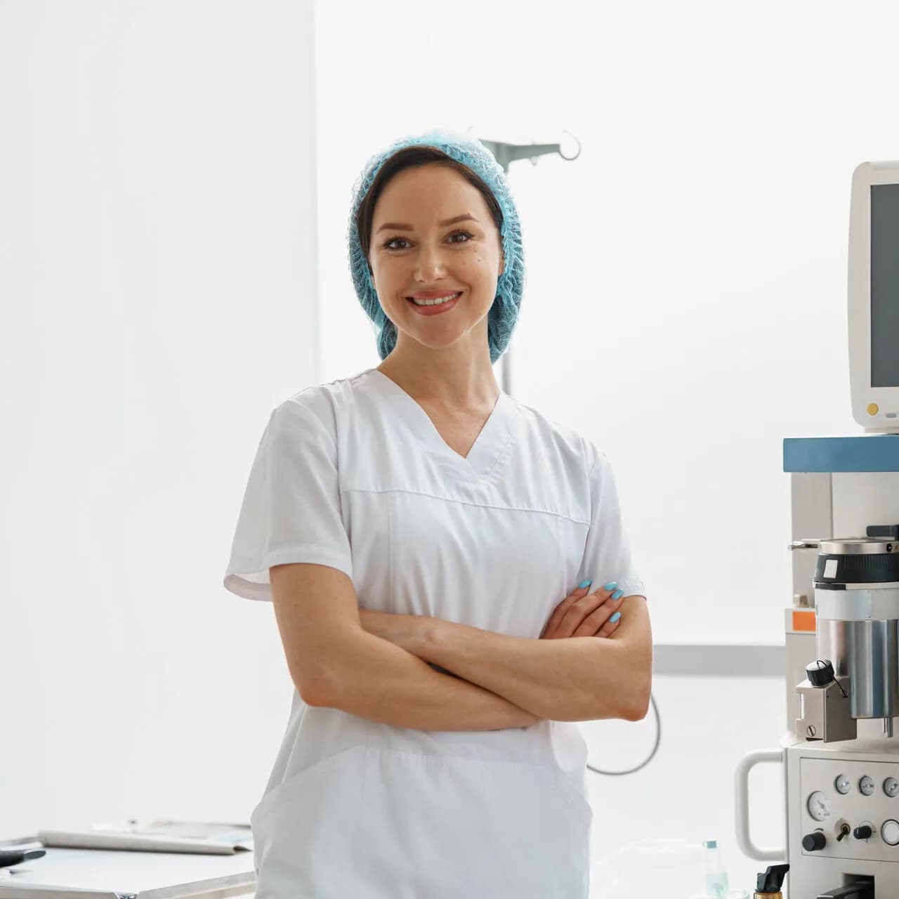 Healthcare professional beside anaesthesia equipment